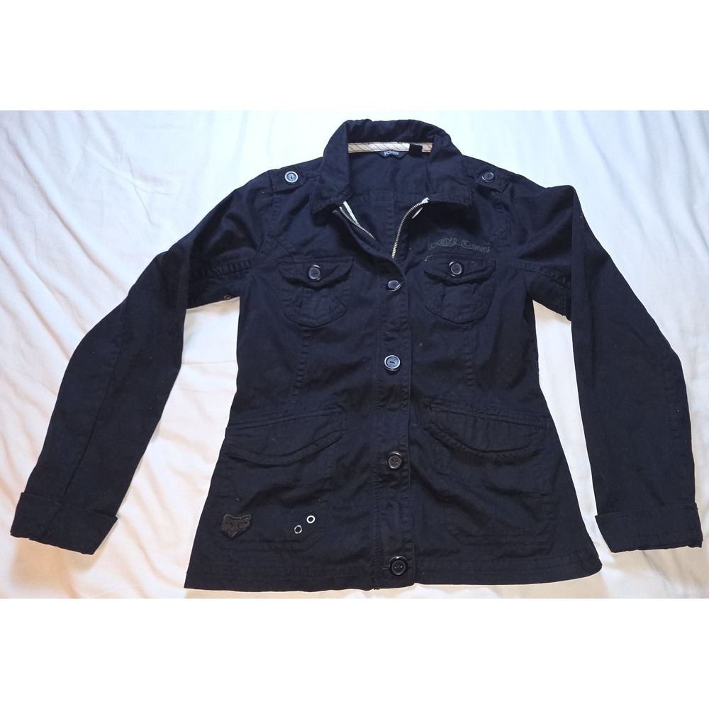 Vtg Fox Racing Riders Co Jacket M Black Cargo Military Utility Y2K Goth Grunge - Picture 2 of 13